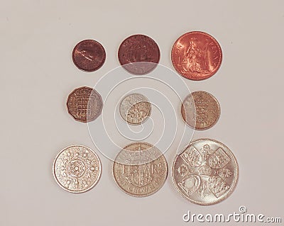 Pre-decimal GBP coins Stock Photo