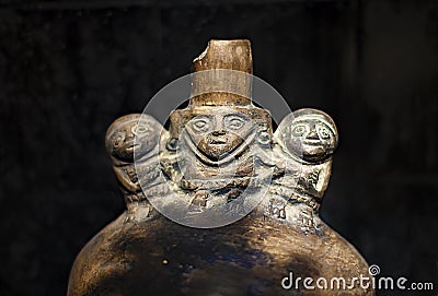 Pre inca ceramic called `Huacos` from Chancay Peruvian culture. Stock Photo