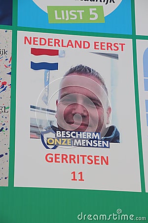 Pre printed election poster of nationalistic group calling Nederland eerst Netherlands first Editorial Stock Photo