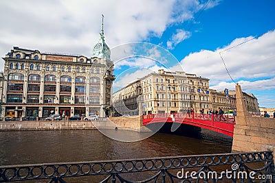 The pre-revolutionary building trading company Esders and Sheitals the red bridge in St. Petersburg Editorial Stock Photo