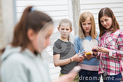 Pre Teen Girl Being Bullied By Text Message Stock Photo