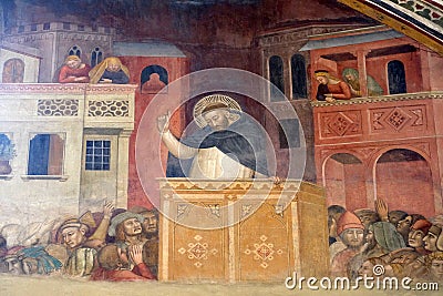 Preaching of Saint Peter, fresco in Santa Maria Novella church in Florence Editorial Stock Photo