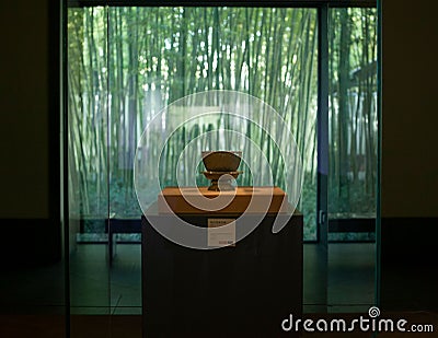 Precious artistic ceramic pot displayed in Suzhou Museum of China Editorial Stock Photo