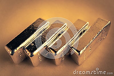 Precious shiny gold bars. Background for finance banking concept. Trade precious metals. Bullions. Stock Photo