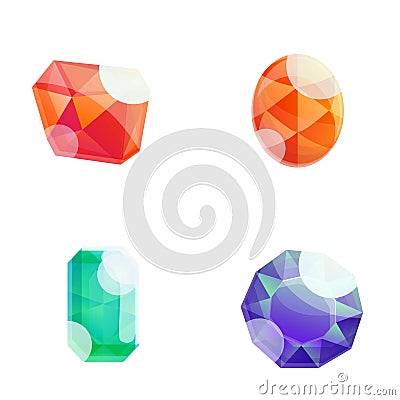 Precious stone icons set cartoon vector. Gem of different shape and color Vector Illustration
