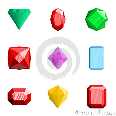 Precious stone icons set, flat style Stock Photo