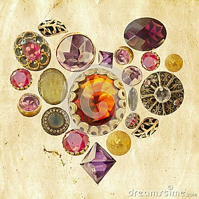 Precious stones heart on grunge background Stock Photo