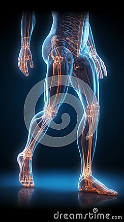 Precise 3D representation male medical figure with emphasized knee and ankle bones Stock Photo