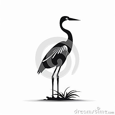 Precise And Lifelike Black Heron Silhouette Walking Across Grass Stock Photo