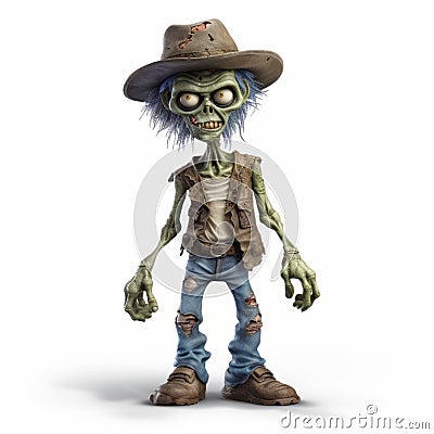 Precise And Lifelike 3d Render Cartoon Zombie With Hat Cartoon Illustration