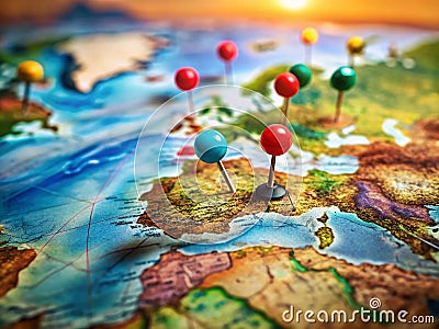 Precise Location Navigation on a TiltShift Map Visualizing Coordinates with Two Markers Stock Photo