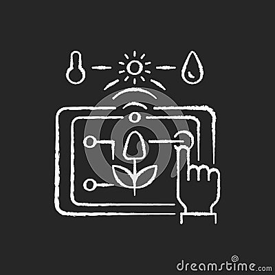 Precision agriculture chalk white icon on black background Vector Illustration