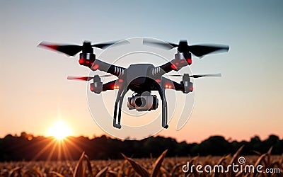 Precision Agriculture Drones Revolutionizing Farming at Sunrise Stock Photo