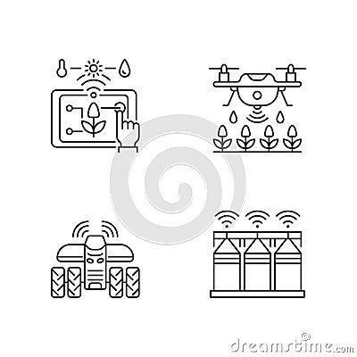 Precision agriculture linear icons set Vector Illustration