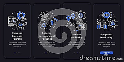 Precision agriculture pros night mode onboarding mobile app screen Vector Illustration