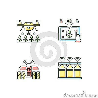 Precision agriculture RGB color icons set Vector Illustration