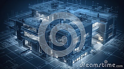 Precision blueprint plan of a technologically advanced modern residential building design Stock Photo