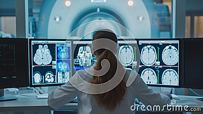 Precision diagnostics: doctor's commitment to accurate brain scan interpretations Stock Photo