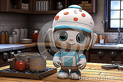 Precision-engineered cute robot diligently making delicious breakfast in a contemporary kitchen Stock Photo