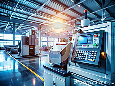 Precision Engineering at Work Explore Advanced CNC Machining with a Touchscreen Interface in a Modern Workshop Discover Stock Photo