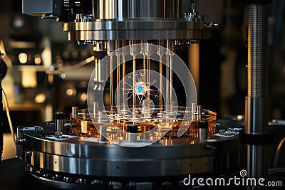 Precision machinery performs advanced tasks for quantum technology research in a lab setting Stock Photo