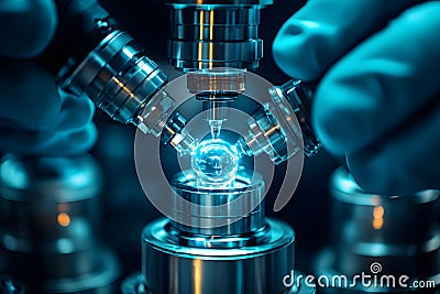 Precision Science and Technology: Closeup of Advanced Laboratory Equipment in Action Generative AI Stock Photo