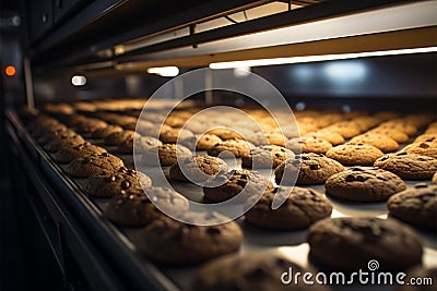 Precision at work a factory line produces mouthwatering chocolate cookies with efficiency Stock Photo