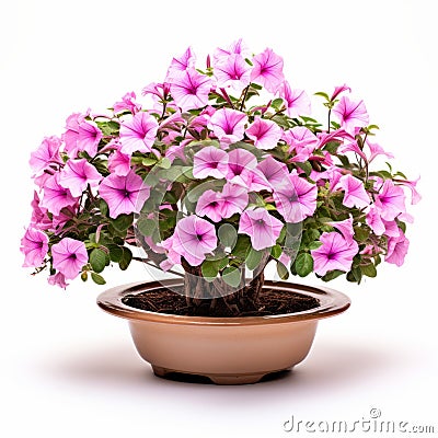 Precisionist Oshare Kei Petunia Bonsai: Vibrant Purple Plant With Flowers Stock Photo