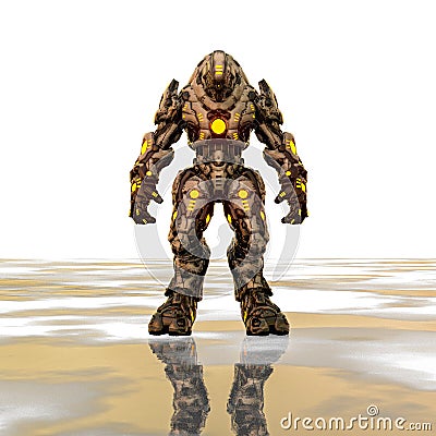 Predator from desert and yellow glowing robot in a white background Cartoon Illustration