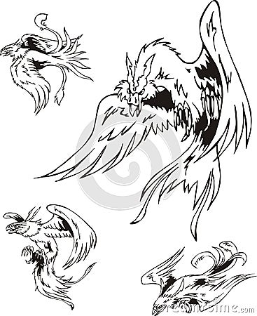 Predatory Bird Tattoos Vector Illustration