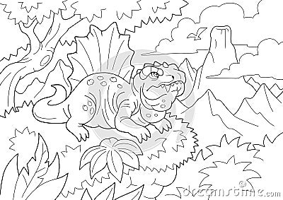 Predatory dinosaur dimetrodon, coloring book, funny illustration Vector Illustration