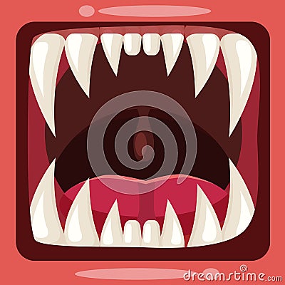 Predatory jaws of a fantastic horrible scary monster with slime, drooling, green mucus Vector Illustration