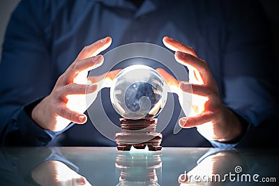 Predicting Future Using Crystal Ball. Fortune Teller Stock Photo