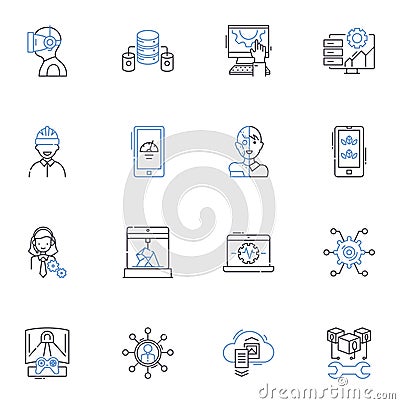 Predictive analytics line icons collection. Forecasting, Modeling, Machine learning, Prediction, Data mining, Analytics Vector Illustration