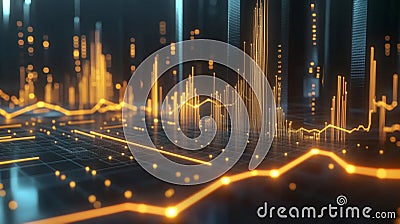 Predictive Data Analysis with Glowing Trend Lines and Graphs Stock Photo