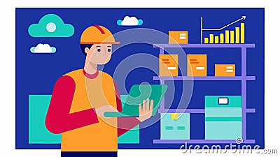 Predictive Inventory Restock A warehouse worker examining a hightech tablet that displays AI forecasts predicting Stock Photo