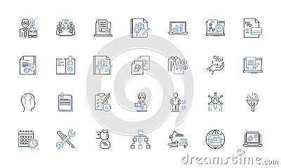Predictive Modeling line icons collection. Algorithm, Bayesian, Classification, Clustering, Correlation, Decision tree Vector Illustration