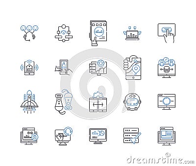 Predictive modeling line icons collection. Regression, Classification, Forecasting, Modeling, Analysis, Machine Learning Vector Illustration