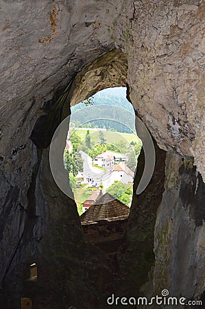 Predjama cave over the castle Stock Photo