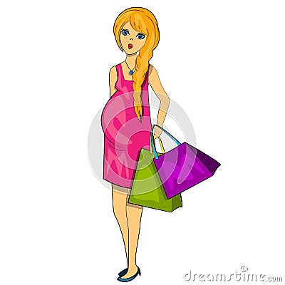 Preggy woman shopping. pregnant girl Vector Illustration
