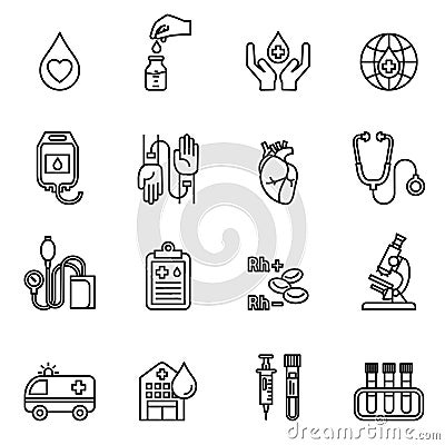 Blood Donation icons vector set medical. Vector Illustration