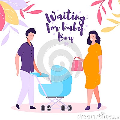 Pregnancy Bundle Illustration Waiting Baby Boy Vector Illustration