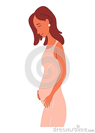 Pregnancy calendar concept. Stage of change in female body during pregnancy. Cartoon flat vector set isolated on white Vector Illustration