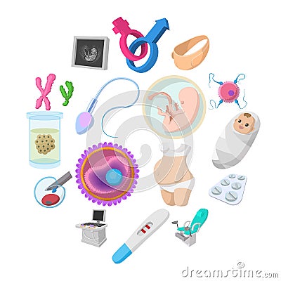 Pregnancy cartoon icons set Vector Illustration