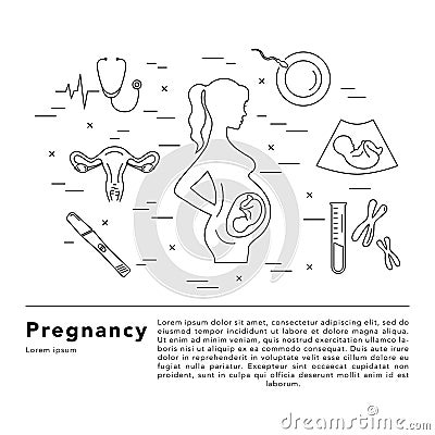 Pregnancy and childbirth. Vector line icons. Vector Illustration