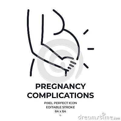 Pregnancy complications concept editable stroke outline icon isolated on white background flat vector illustration. Pixel perfect Vector Illustration