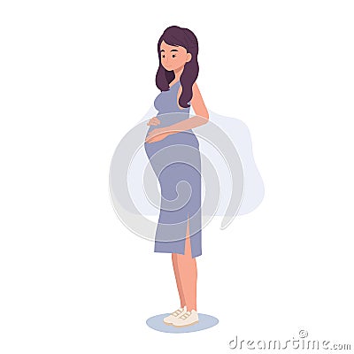 Pregnancy Concept Illustration. Expecting Mother's Love. Pregnant Woman Hugging Belly. Future Mom Embracing Pregnancy Vector Illustration