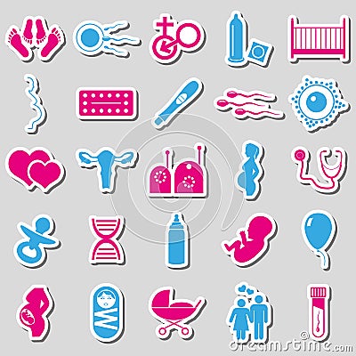 Pregnancy and having baby big set of color stickers icons eps10 Vector Illustration