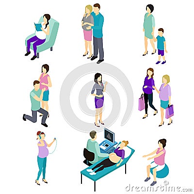 Pregnancy Isometric Set Vector Illustration