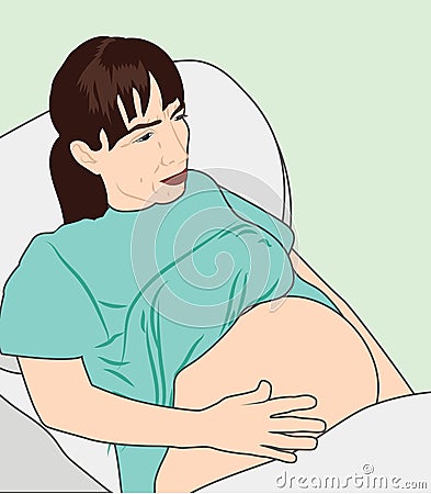 Pregnancy labor position w reclining and pushing woman Vector Illustration